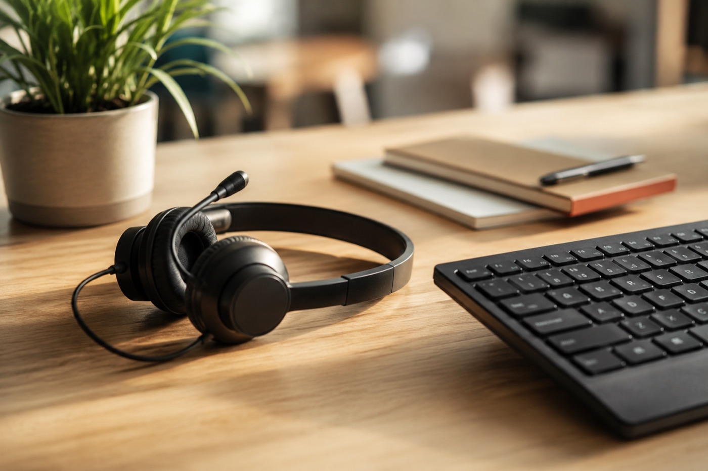 Arbeitsplatz-Detail mit Headset